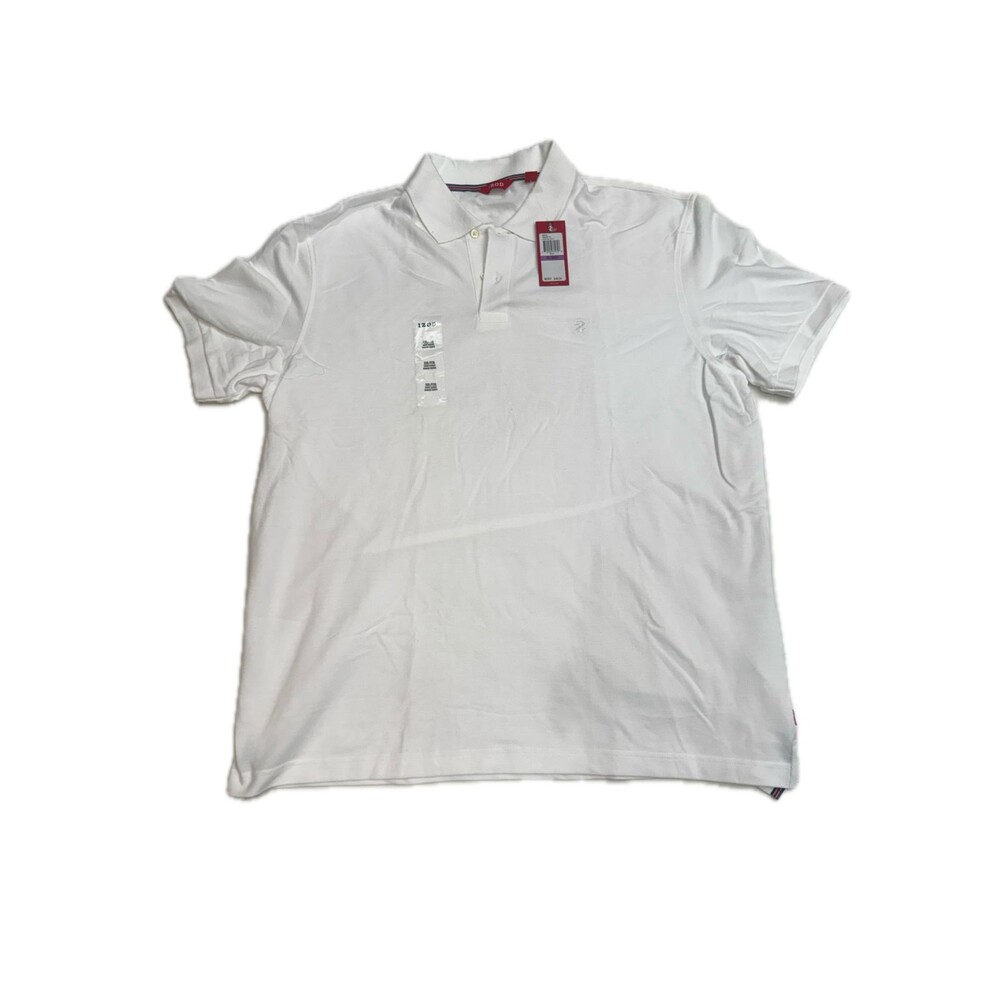 Izod Polo Shirt Mens Size 2XL White Short Sleeve Button Front ($40 MSRP) NEW